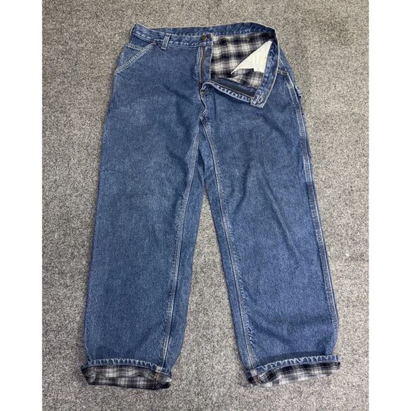 Vintage Carhartt Men's 36x32 Plaid Flannel Lined Carpenter Workwear Jeans - Picture 1 of 5